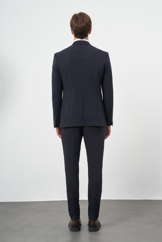 IMZA Men's Patterned Knitted Slim Fit Classic Suit – Dark Navy – 1001245174