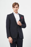 IMZA Men's Patterned Knitted Slim Fit Classic Suit – Dark Navy – 1001245174