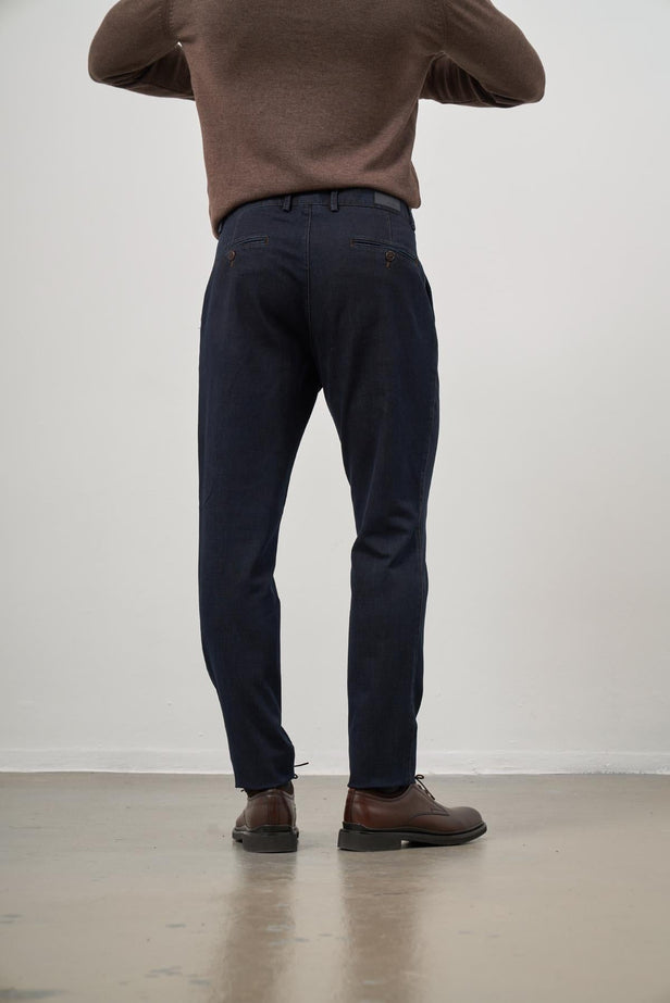 Navy Cotton Side Pocket Casual Comfort Fit Chino Trousers 1003245156