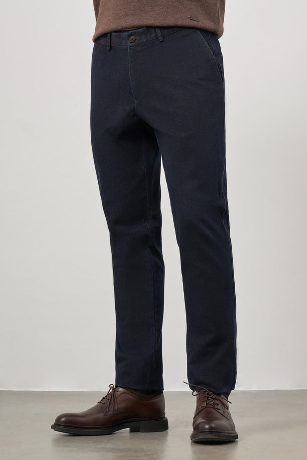 Navy Cotton Side Pocket Casual Comfort Fit Chino Trousers 1003245156