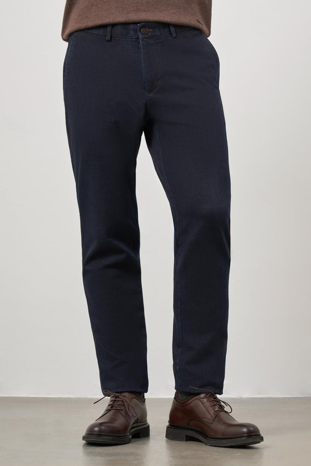 Navy Cotton Side Pocket Casual Comfort Fit Chino Trousers 1003245156