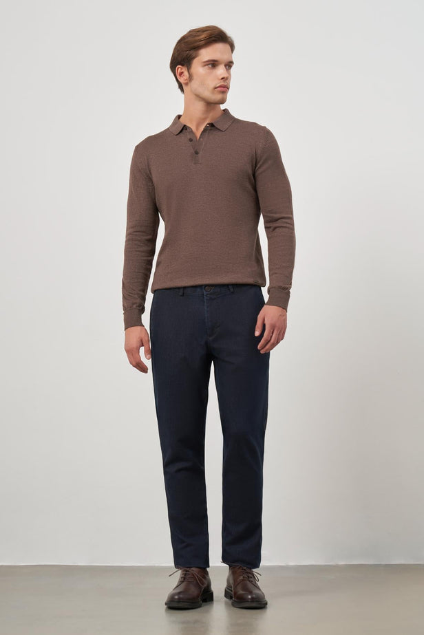 Navy Cotton Side Pocket Casual Comfort Fit Chino Trousers 1003245156