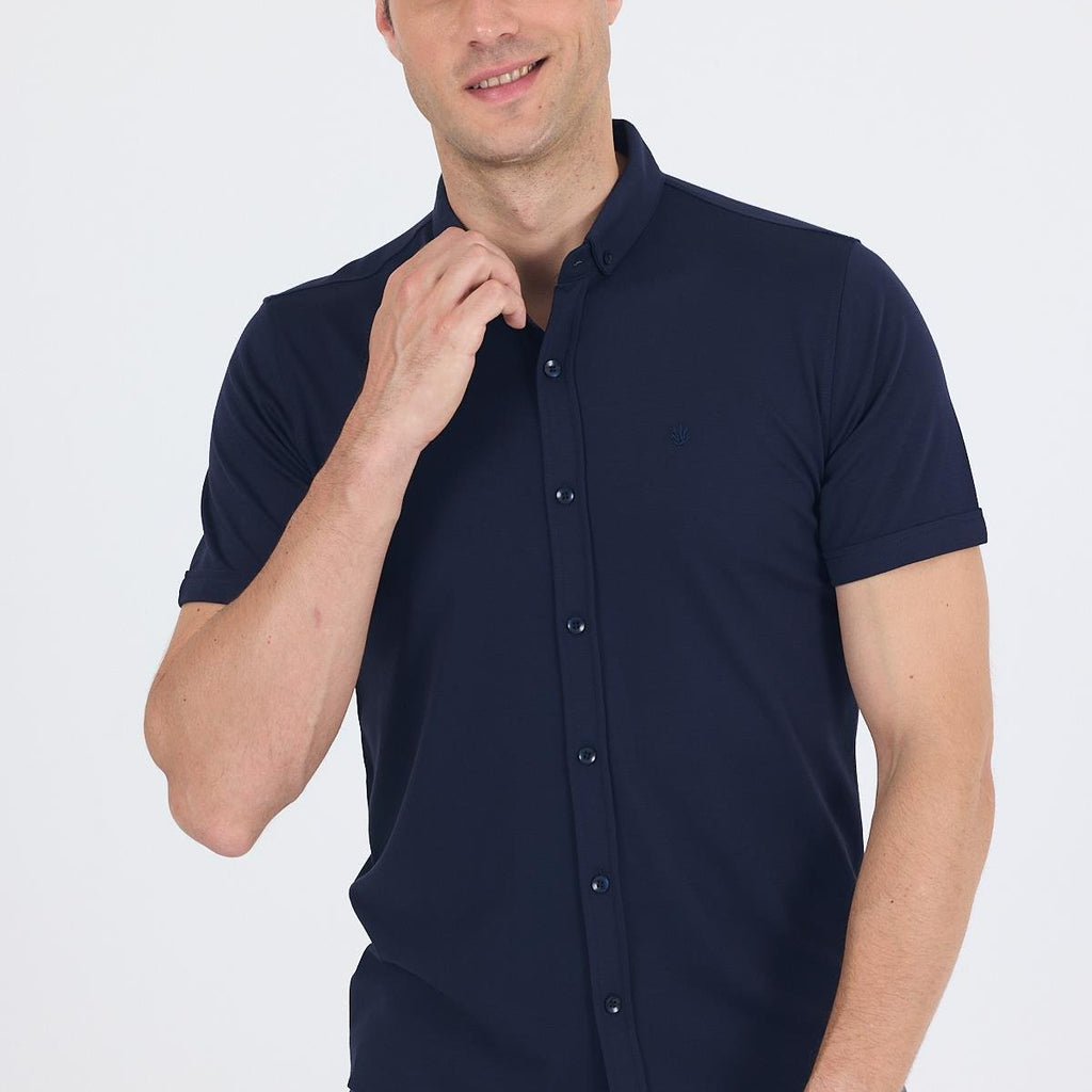 Italian Button Collar Short Sleeve Slim Fit Performance Shirt (Model 1004250255)