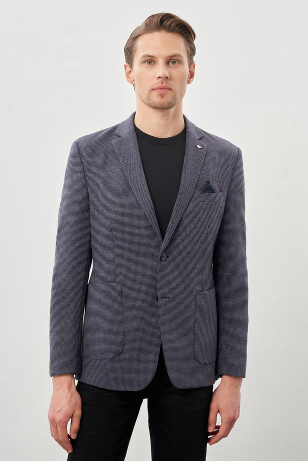 Houndstooth Pattern Knitted Mono Collar 2 Button 6 Drop Slim Fit Classic Jacket (Model 1002245166)