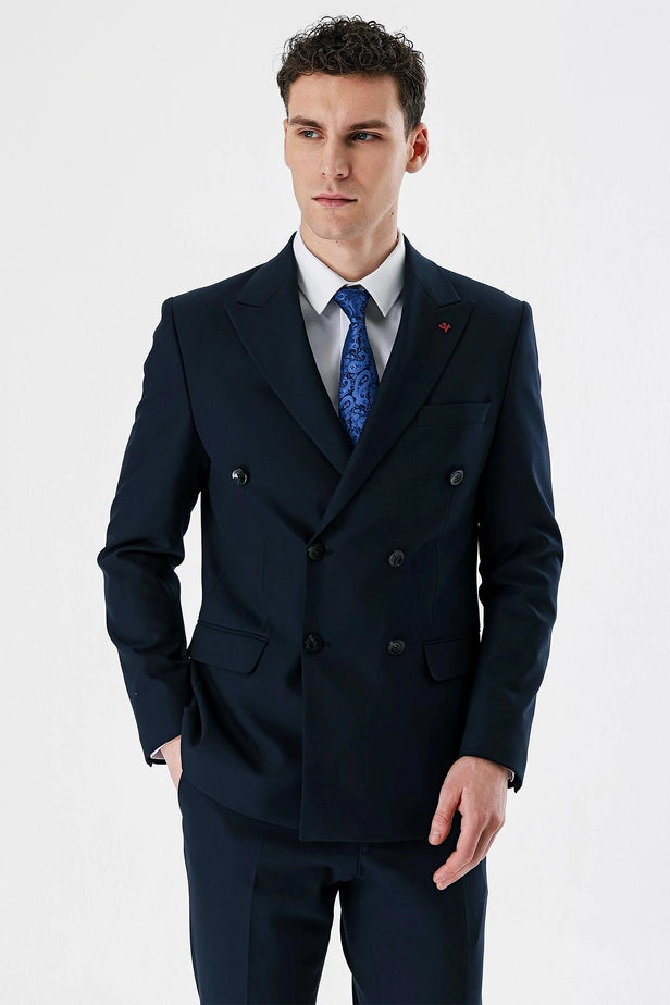 IMZA Men's Double-Breasted Peak Lapel Slim Fit Classic Suit – 1001240166