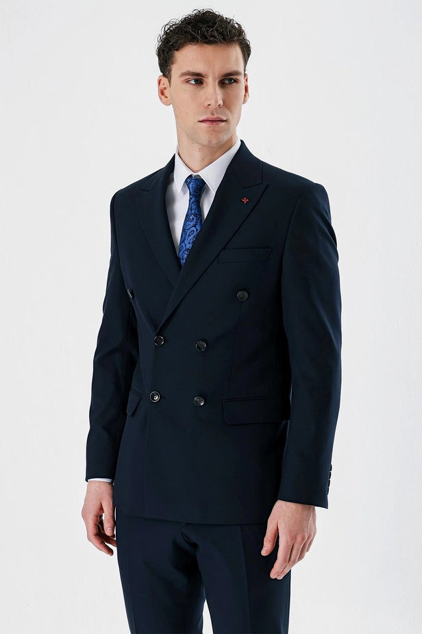 IMZA Men's Double-Breasted Peak Lapel Slim Fit Classic Suit – 1001240166