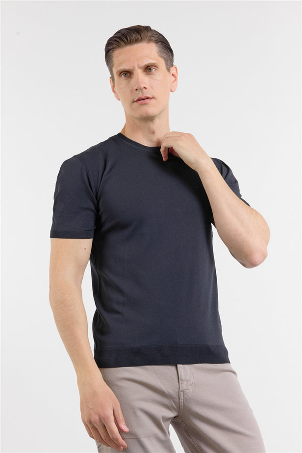 Short Sleeve Plain Crew Neck Pocketless Slim Fit T-Shirt 1011250179