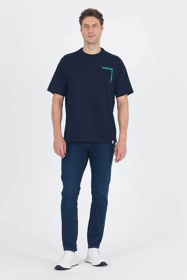 Short Sleeve Crew Neck Flap Pocket Oversize Cotton T-Shirt 1011250131