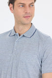 Navy Short Sleeve Self Patterned Jacquard Polo Collar Pocket Comfort Fit T-Shirt 1011250172