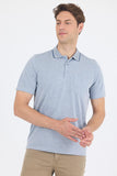 Navy Short Sleeve Self Patterned Jacquard Polo Collar Pocket Comfort Fit T-Shirt 1011250172