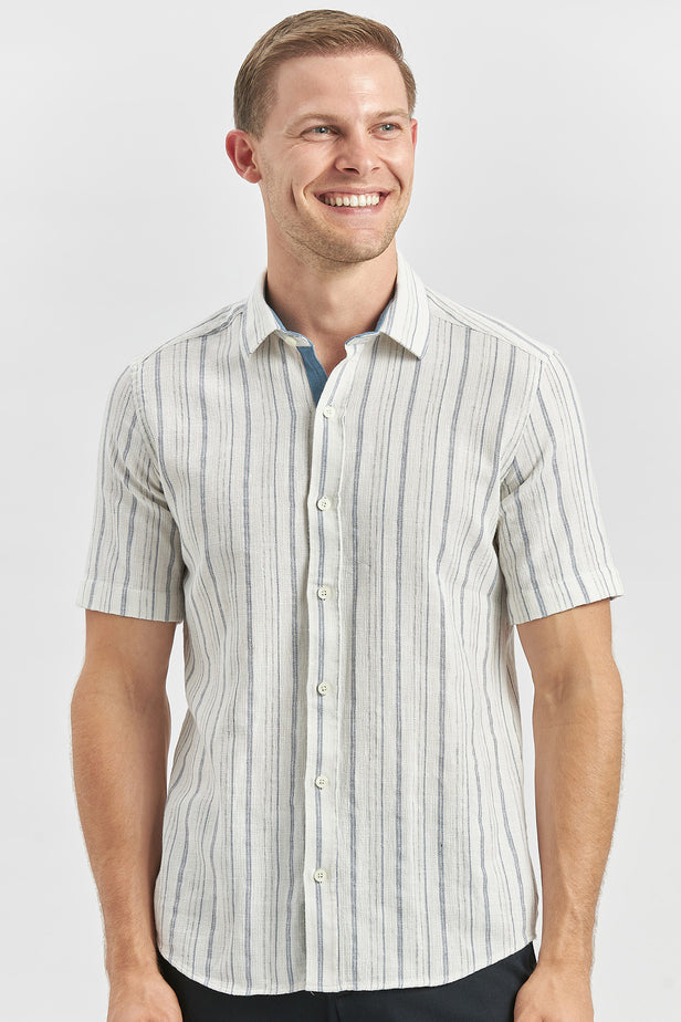 IMZA Men's Striped Dobby Slim Fit Short-Sleeve Shirt – 1004240244