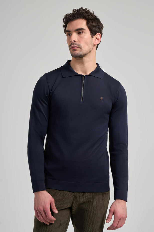 Navy Polo Collar Plain Casual Cotton Slim Fit Knitwear 1012245250