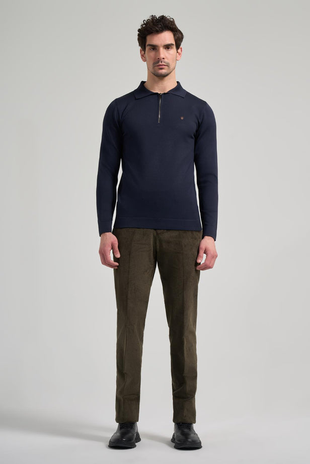 Navy Polo Collar Plain Casual Cotton Slim Fit Knitwear 1012245250