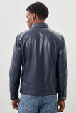 Navy Faux Leather Stand Collar Full-Lined Slim Fit Casual Jacket 1038245151