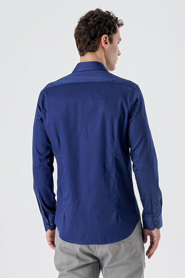 Long Sleeve Satin Pocketless Slim Fit Cotton Shirt 1004230912