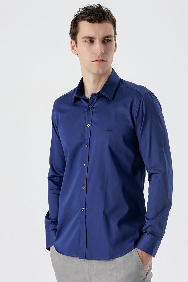 Long Sleeve Satin Pocketless Slim Fit Cotton Shirt 1004230912