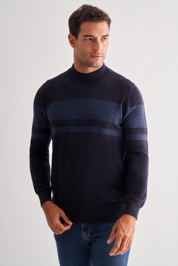 Half Turtleneck Long Sleeve Comfort Fit Cotton Knit Sweater (Model 1012255213)