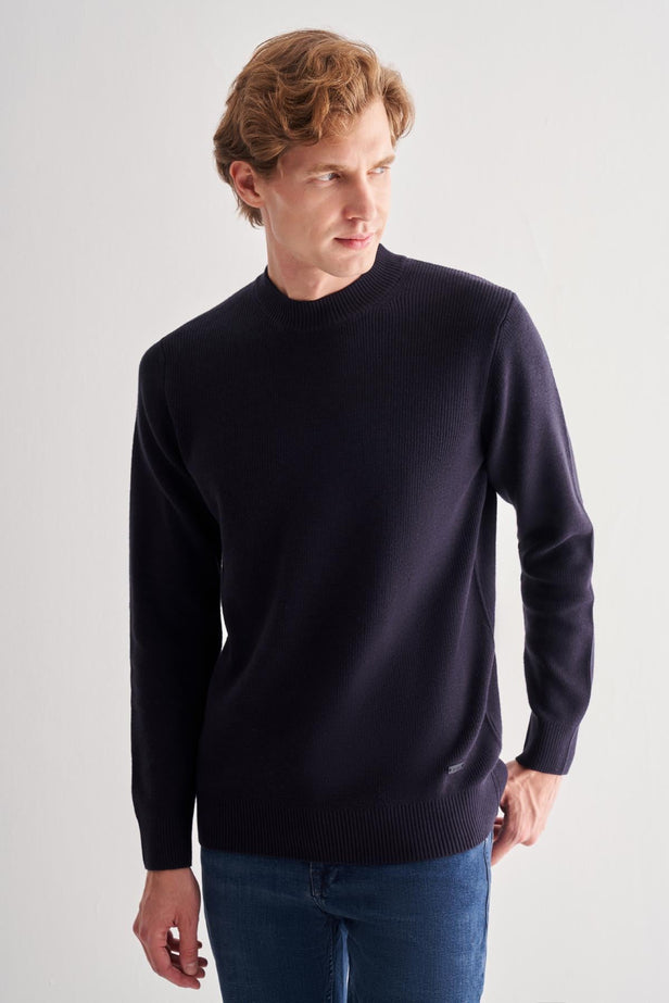 Half Turtleneck Long Sleeve Pocketless Comfort Fit Cotton Knitwear 1012255203