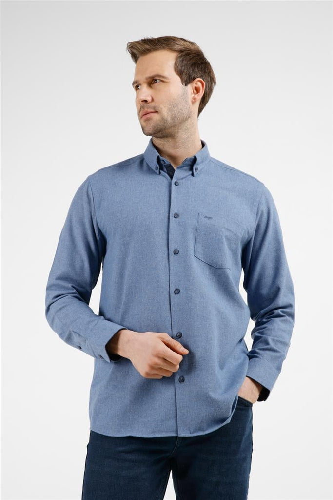 Button Collar Long Sleeve Comfort Fit Cotton Shirt with Pocket (Model 1004255234)