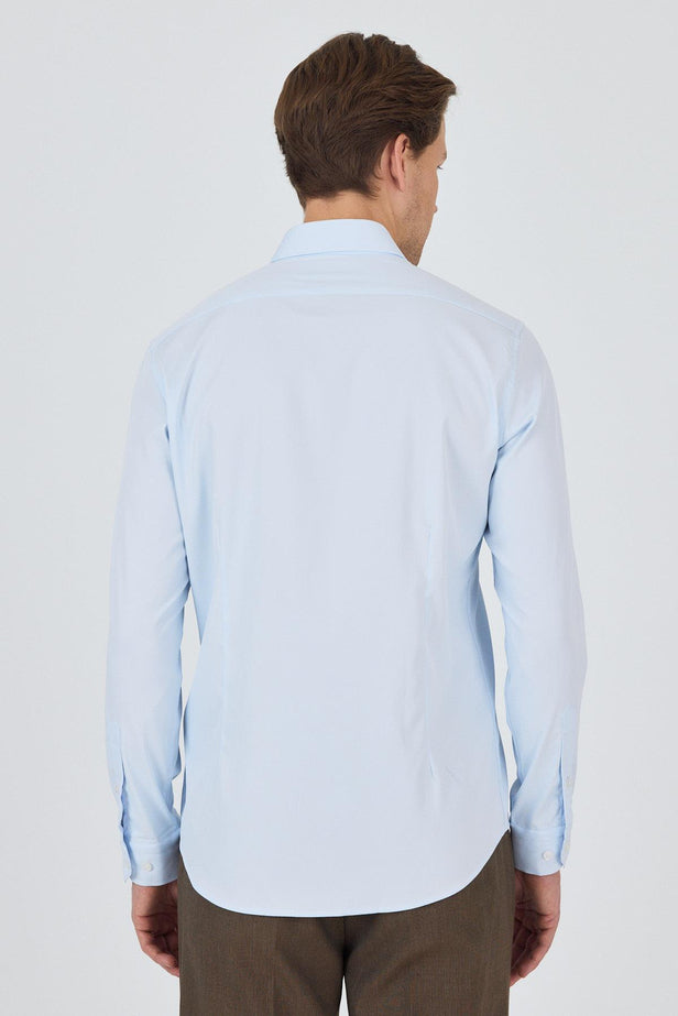 Long Sleeve Gabardine Hard Collar Pocketless Slim Fit Stretch Shirt 1004250234