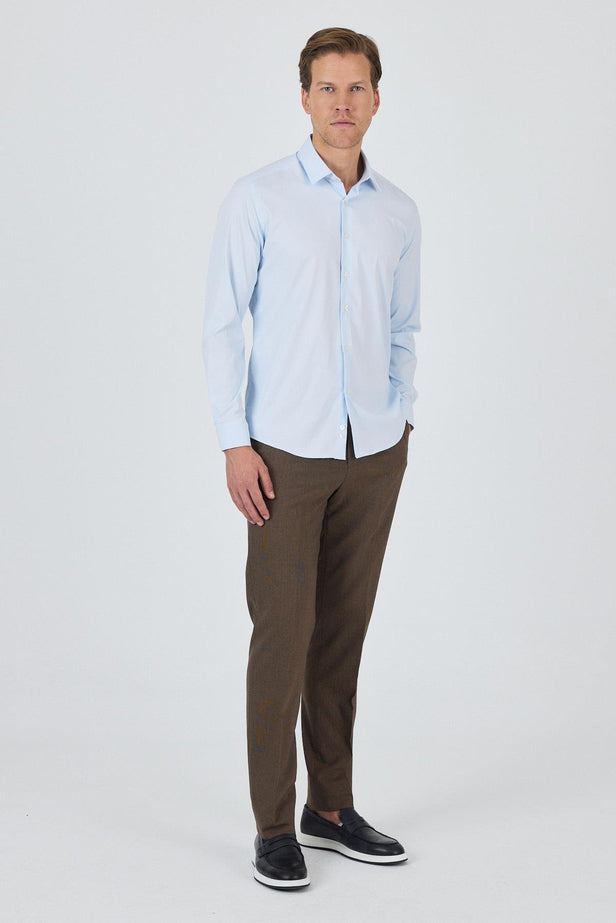 Long Sleeve Gabardine Hard Collar Pocketless Slim Fit Stretch Shirt 1004250234
