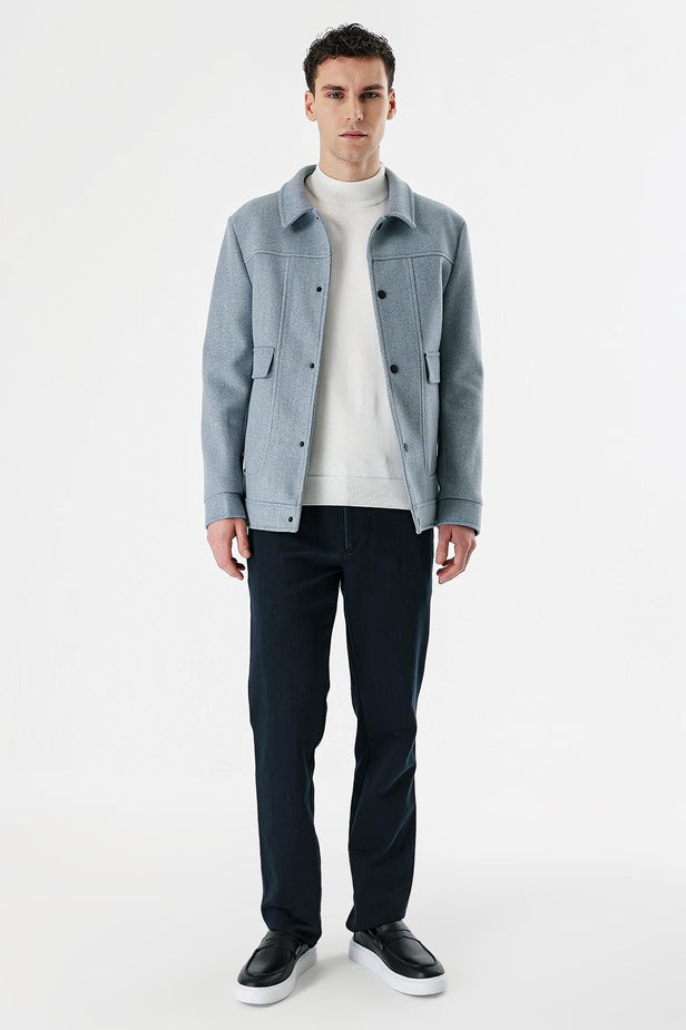 Felt College Collar Lined Slim Fit Casual Coat 1007235172
