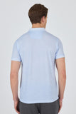 Blue Short Sleeve Printed Piqué Polo Collar Pocketless Slim Fit Stretch T-Shirt 1011250153