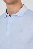 Blue Short Sleeve Printed Piqué Polo Collar Pocketless Slim Fit Stretch T-Shirt 1011250153