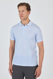 Blue Short Sleeve Printed Piqué Polo Collar Pocketless Slim Fit Stretch T-Shirt 1011250153