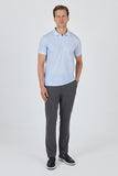 Blue Short Sleeve Printed Piqué Polo Collar Pocketless Slim Fit Stretch T-Shirt 1011250153