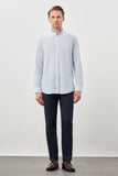 Long Sleeve Plain Weave Stand Collar Pocketless Cotton Casual Slim Fit Shirt 1004245270