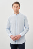 Long Sleeve Plain Weave Stand Collar Pocketless Cotton Casual Slim Fit Shirt 1004245270