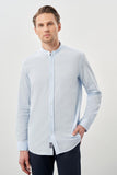 Long Sleeve Plain Weave Stand Collar Pocketless Cotton Casual Slim Fit Shirt 1004245270