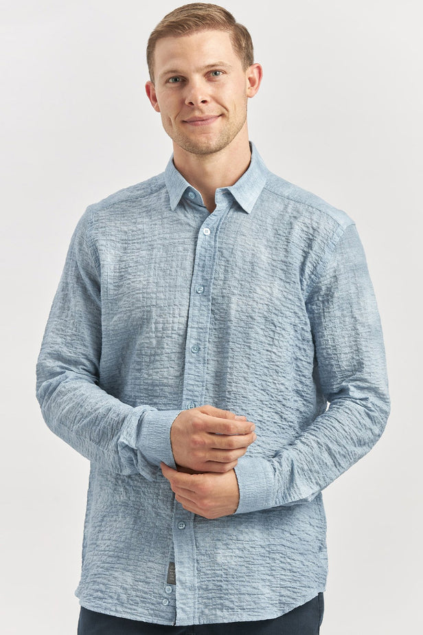Long Sleeve Printed Embossed Pocketless Cotton Lycra Slim Fit Shirt 1004240100