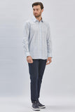 Blue Long Sleeve Printed Hard Collar Pocket Comfort Fit Shirt 1004240107