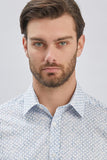 Blue Long Sleeve Printed Hard Collar Pocket Comfort Fit Shirt 1004240107