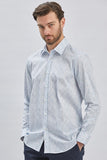 Blue Long Sleeve Printed Hard Collar Pocket Comfort Fit Shirt 1004240107
