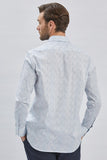 Blue Long Sleeve Printed Hard Collar Pocket Comfort Fit Shirt 1004240107