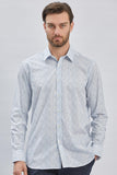 Blue Long Sleeve Printed Hard Collar Pocket Comfort Fit Shirt 1004240107