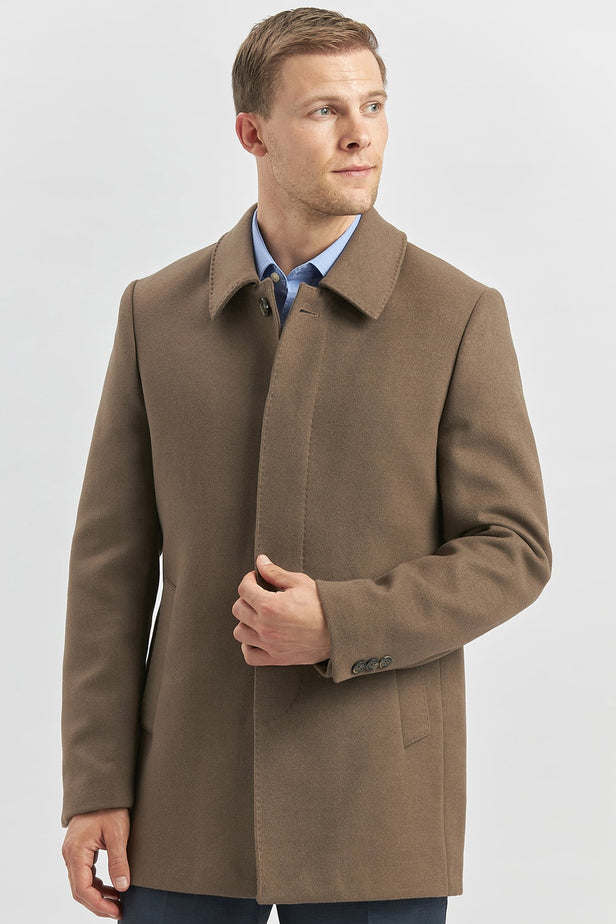 Mink Brown Felt Baby Collar Quilted-Lined Comfort Fit Classic Long Coat 1008245161