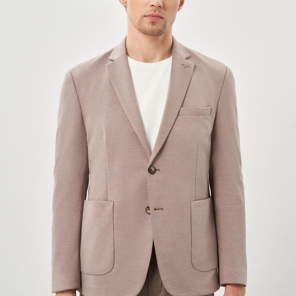Houndstooth Pattern Knitted Mono Collar 2 Button 6 Drop Slim Fit Classic Jacket (Model 1002245166)