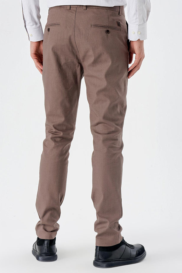 Light Brown Cotton Side Pocket Casual Slim Fit Chino Trousers 1003240151