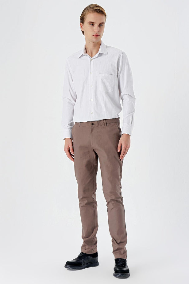 Light Brown Cotton Side Pocket Casual Slim Fit Chino Trousers 1003240151