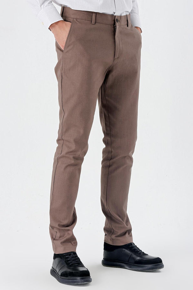 Light Brown Cotton Side Pocket Casual Slim Fit Chino Trousers 1003240151