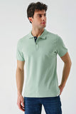 Short Sleeve Pique Polo Collar Trim Slim Fit Cotton Stretch T-Shirt 1011240156