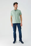 Short Sleeve Pique Polo Collar Trim Slim Fit Cotton Stretch T-Shirt 1011240156