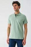 Short Sleeve Pique Polo Collar Trim Slim Fit Cotton Stretch T-Shirt 1011240156