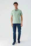Short Sleeve Pique Polo Collar Trim Slim Fit Cotton Stretch T-Shirt 1011240156