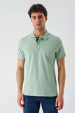 Short Sleeve Pique Polo Collar Trim Slim Fit Cotton Stretch T-Shirt 1011240156