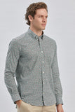 Green Long Sleeve Printed Birit Collar Pocketless Slim Fit Shirt 1004240215